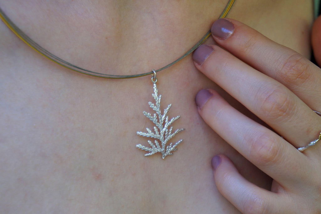 Real Juniper Branch Necklace, Handmade Nature Jewelry, Organic Forest Pendant, Gift for Victory & Health, Sterling Silver 925