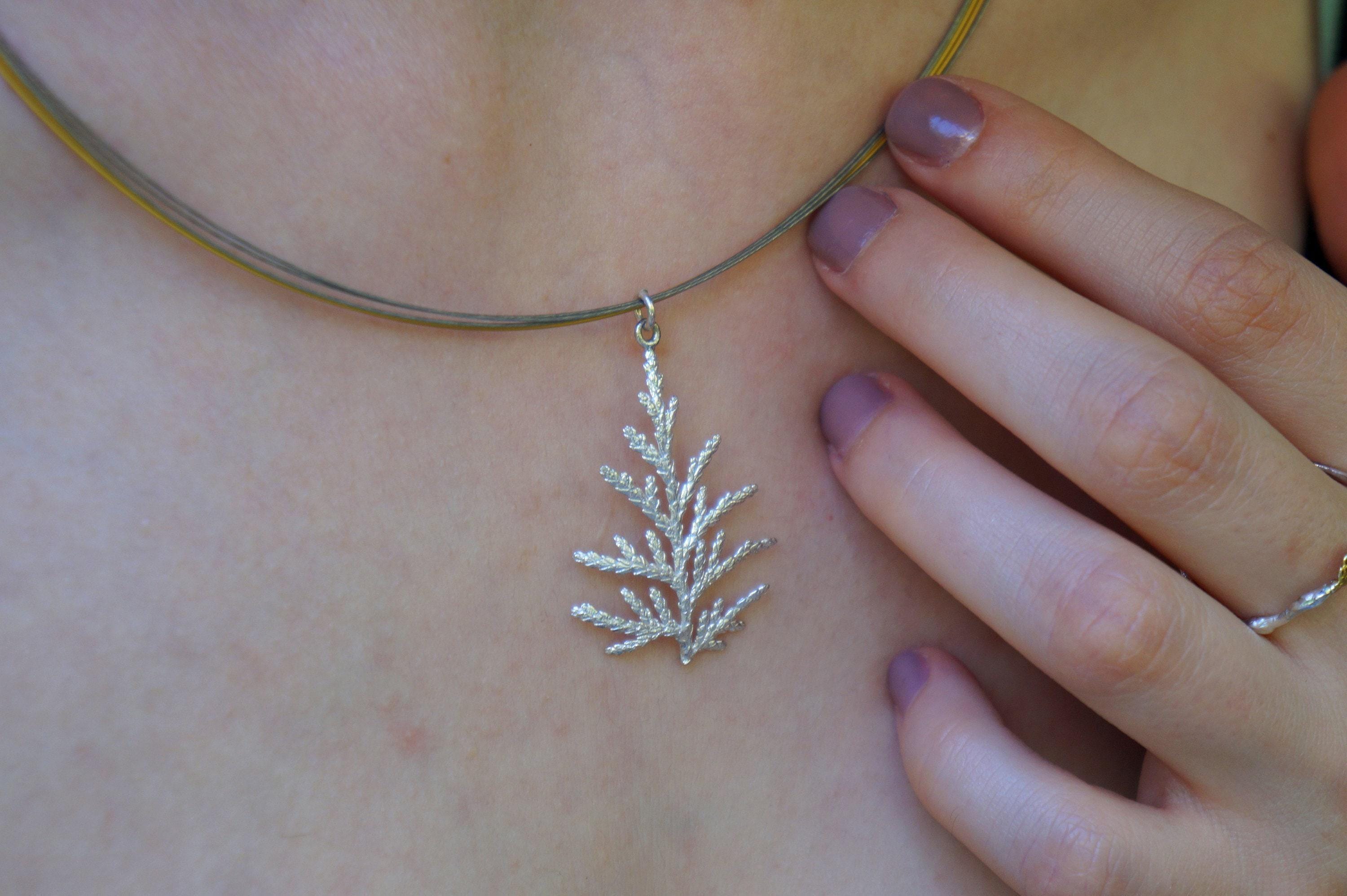 Real Juniper Branch Necklace, Handmade Nature Jewelry, Organic Forest Pendant, Gift for Victory & Health, Sterling Silver 925