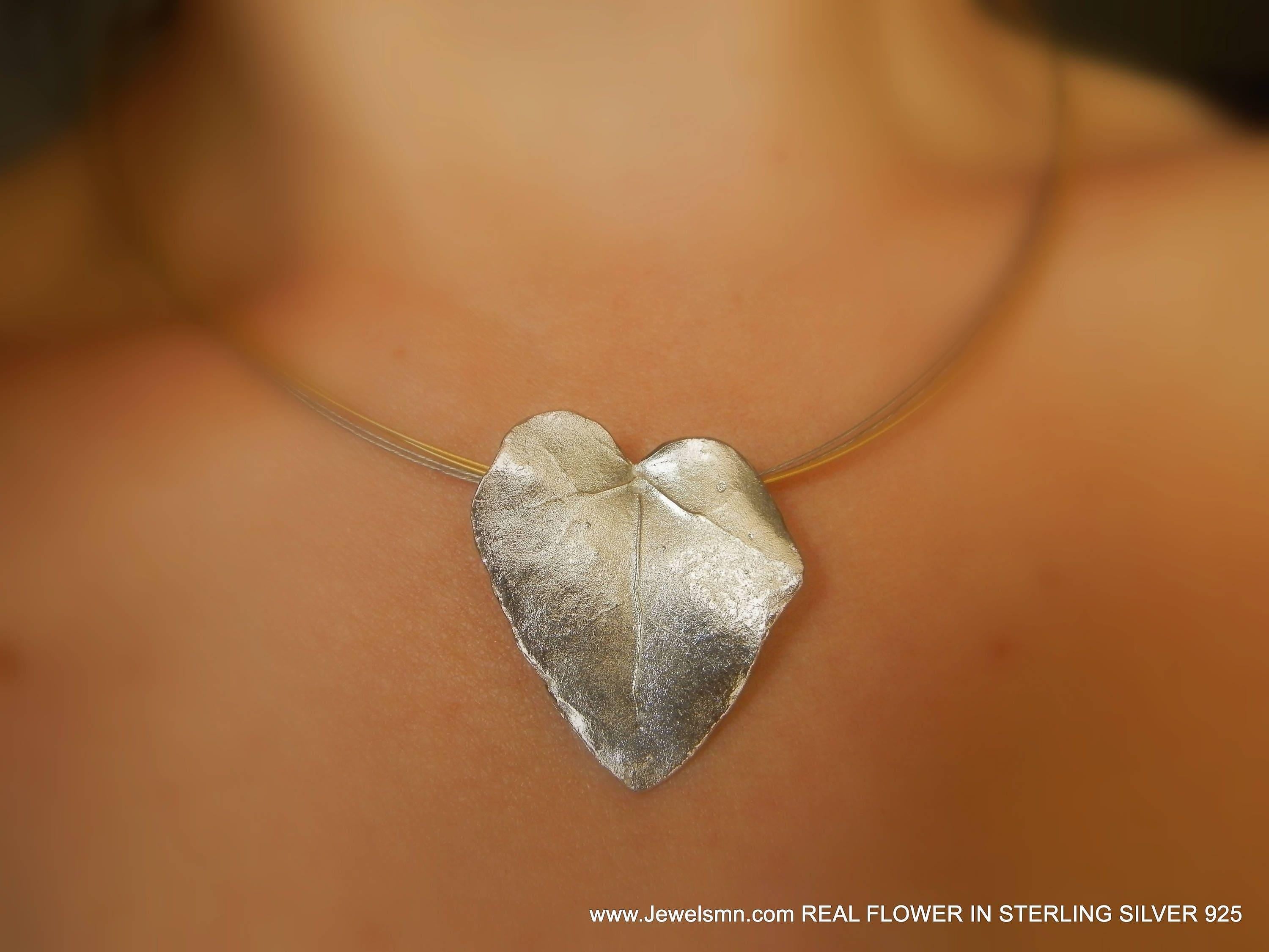 Real Ivy Leaf Necklace, Handmade Nature Jewelry, Heart-Shaped Organic Pendant, Gift for Health & Luck, Sterling Silver 925