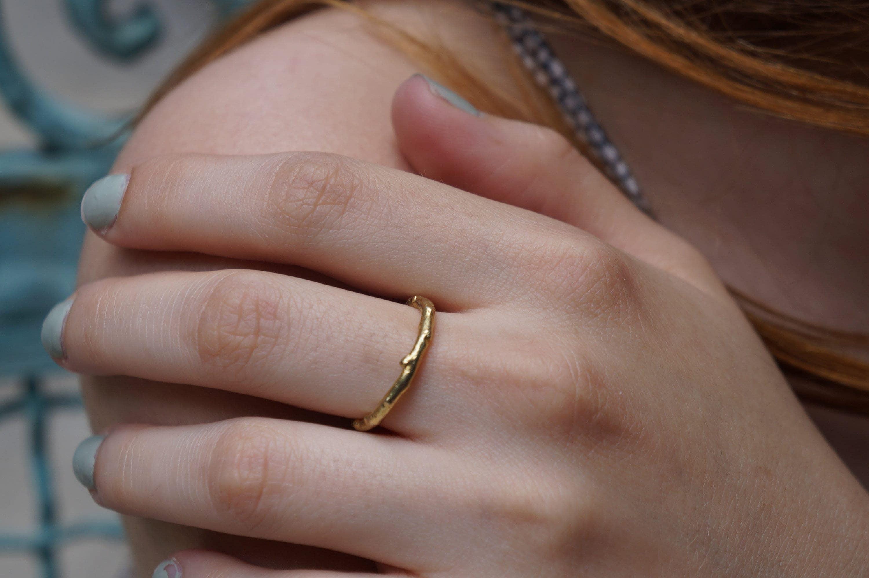 Solid Gold Olive Branch Ring, Handmade Minimalist Jewelry, Dainty Nature Band, Gift for Luck & Health, Promise Stack Ring, Real Gold