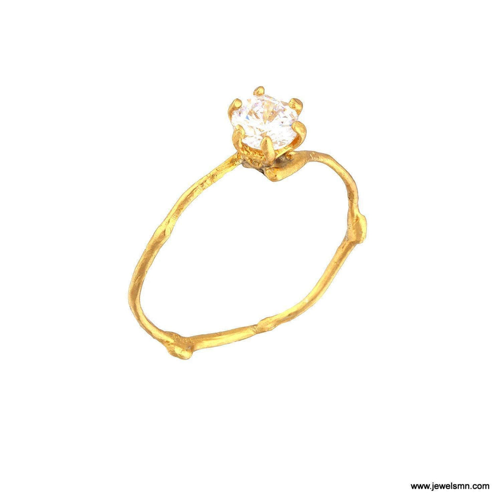 Dainty minimal jasmine twig ring, 14k Gold on sterling silver with Ethical European Lab created zircon