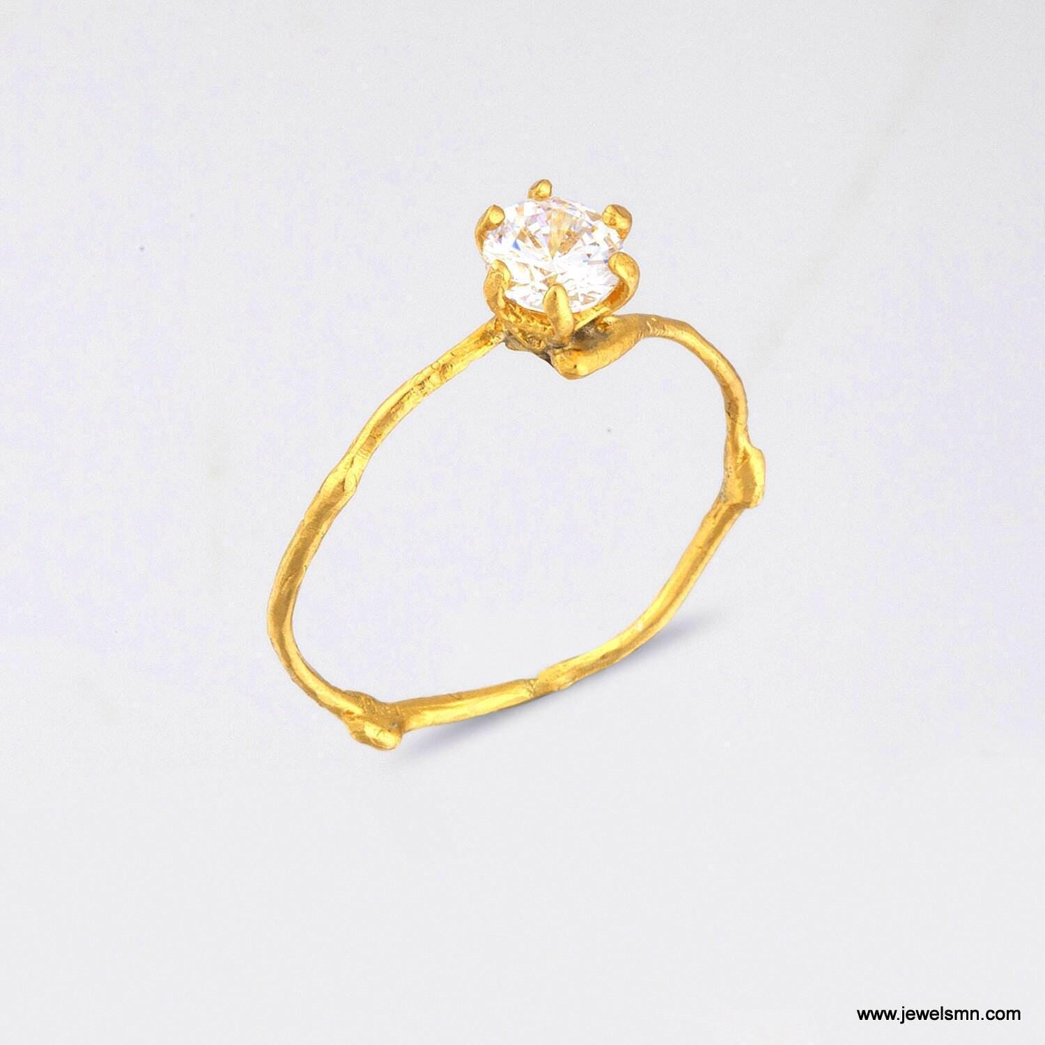 Dainty minimal jasmine twig ring, 14k Gold on sterling silver with Ethical European Lab created zircon