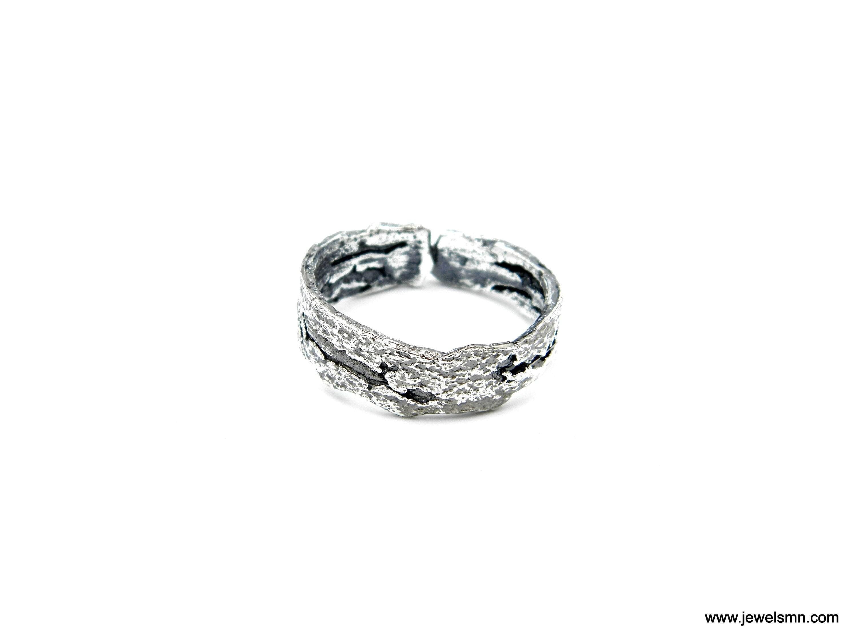 Real Orange Tree Silver Ring, Handmade Minimalist Jewelry, Organic Tree Bark Band, Gift for Luck, Eco Sustainable Sterling Silver 925