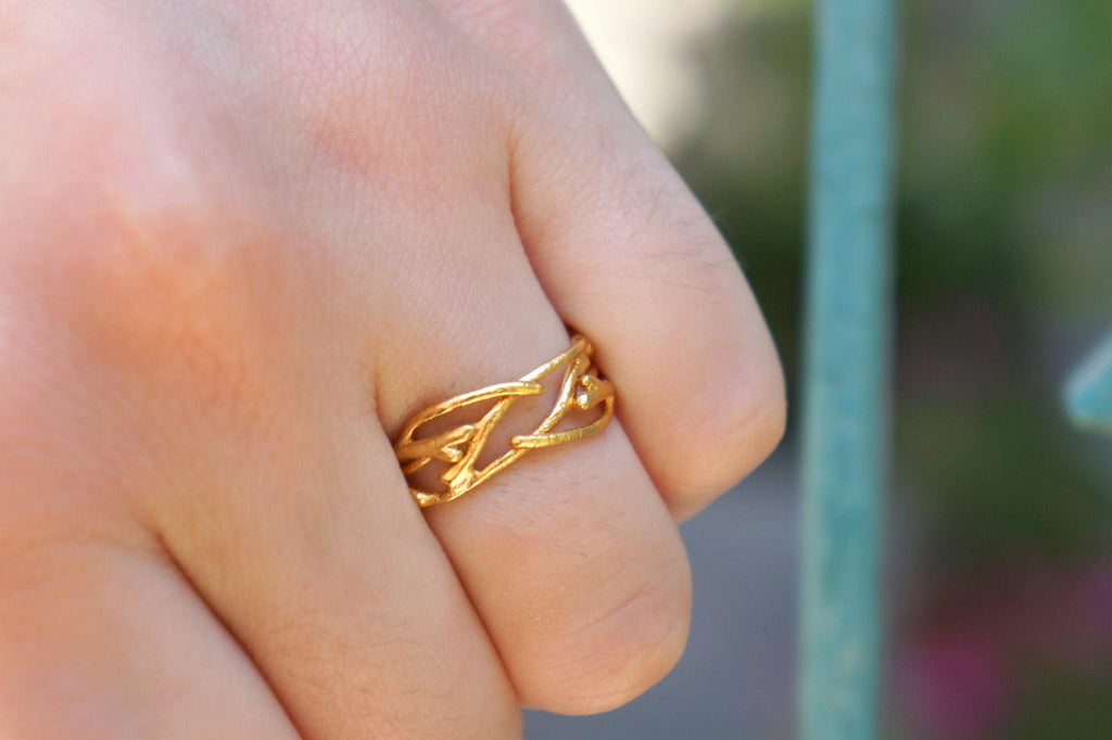 Gold Jasmine Twig Ring, Solid Gold Jewelry, Jasmine Branch Ring, Handmade Minimalist Jewelry Gift, Birthday Gift for Women, Promise Ring