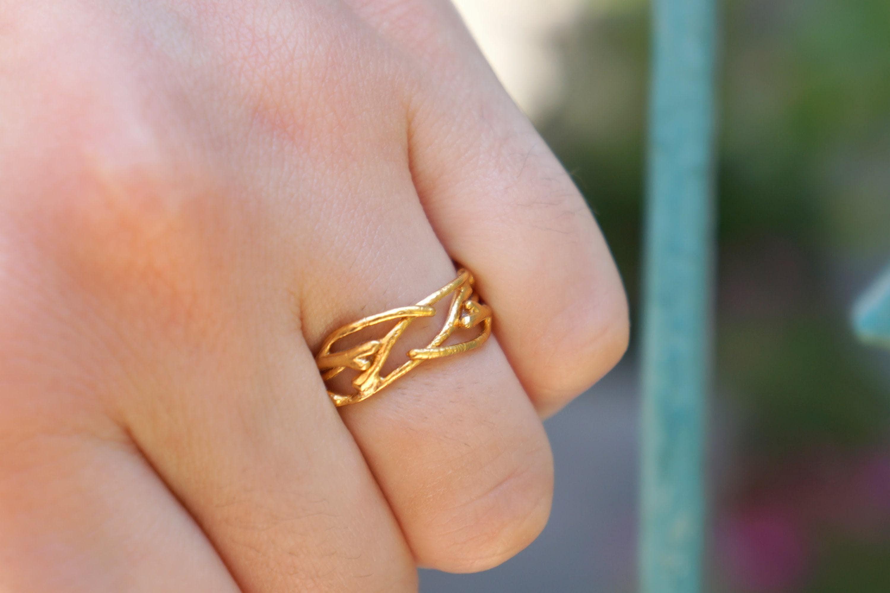 Gold Jasmine Twig Ring, Solid Gold Jewelry, Jasmine Branch Ring, Handmade Minimalist Jewelry Gift, Birthday Gift for Women, Promise Ring