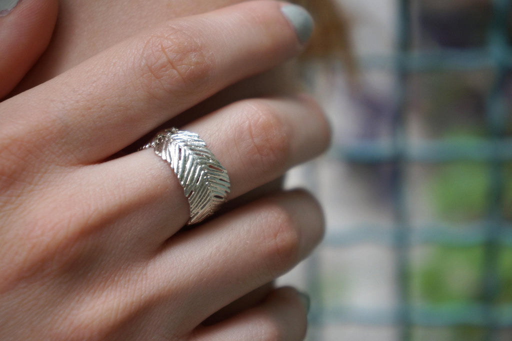 Real Mimosa Leaf Ring, Handmade Nature Jewelry, Organic Forest Band, Gift for Rejuvenation & Luck, Gold or Sterling Silver 925