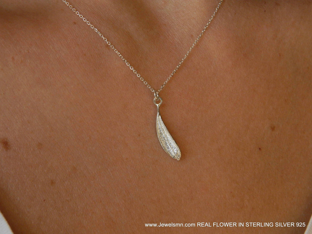 Real Olive Leaf Pendant, Handmade Minimalist Jewelry, Organic Tree Necklace, Boho Gift for Luck & Success, Sustainable Sterling Silver 925
