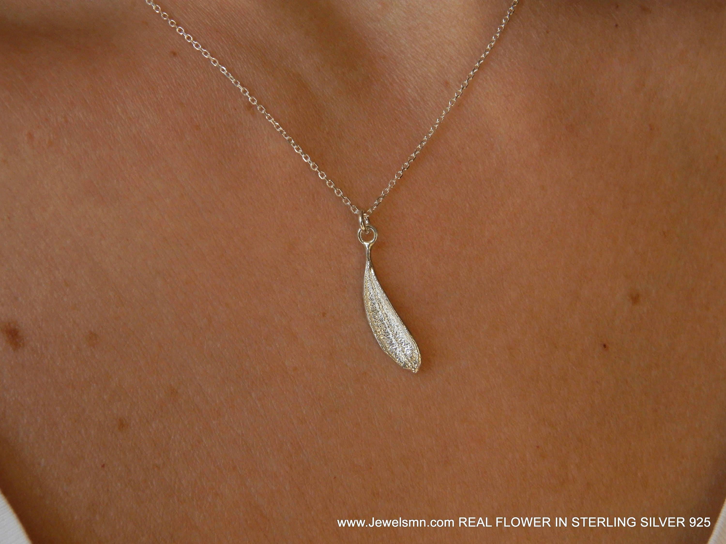 Real Olive Leaf Pendant, Handmade Minimalist Jewelry, Organic Tree Necklace, Boho Gift for Luck & Success, Sustainable Sterling Silver 925