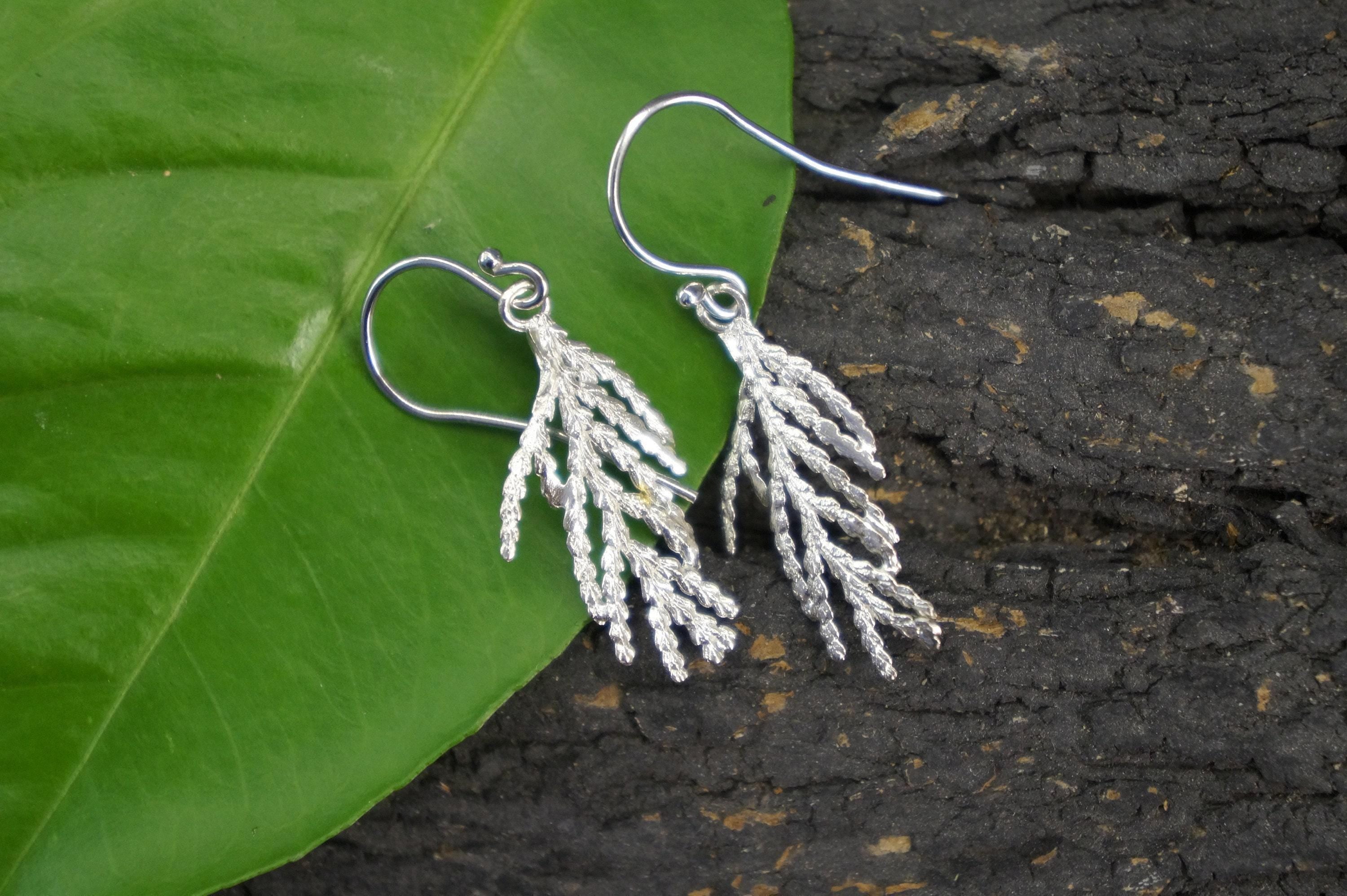 Real Juniper Branch Earrings, Handmade Minimalist Jewelry, Organic Forest Dangles, Gift for Longevity & Rejuvenation, Sterling Silver 925