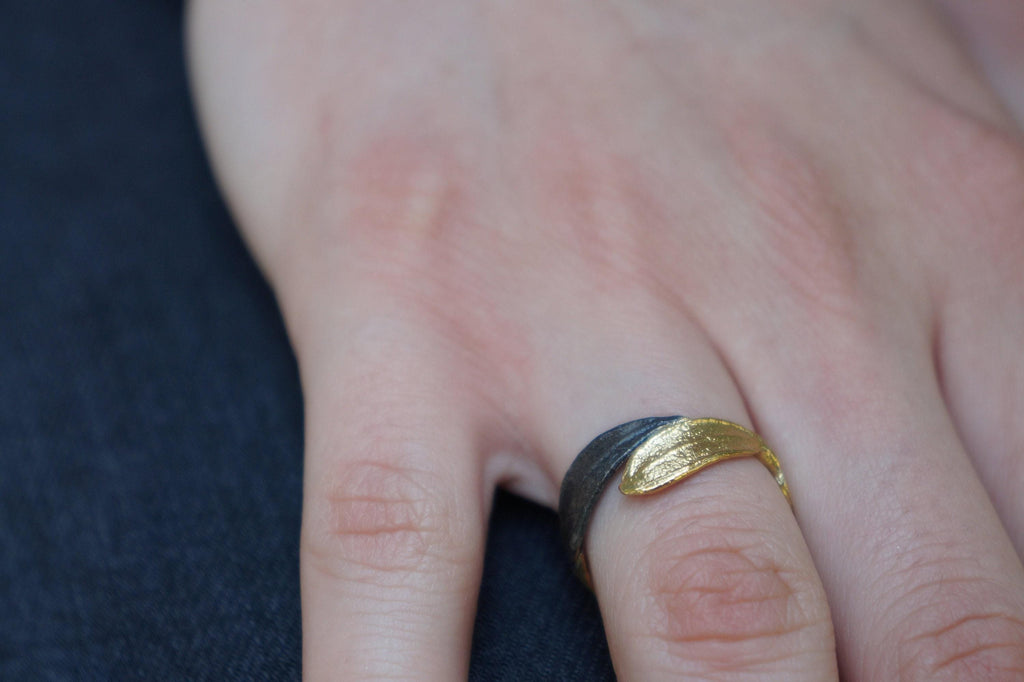 Real Olive Leaf Double Ring, Handmade Minimalist Jewelry, Organic Tree Band, Gift for Health & Victory, Gold and Sterling Silver 925