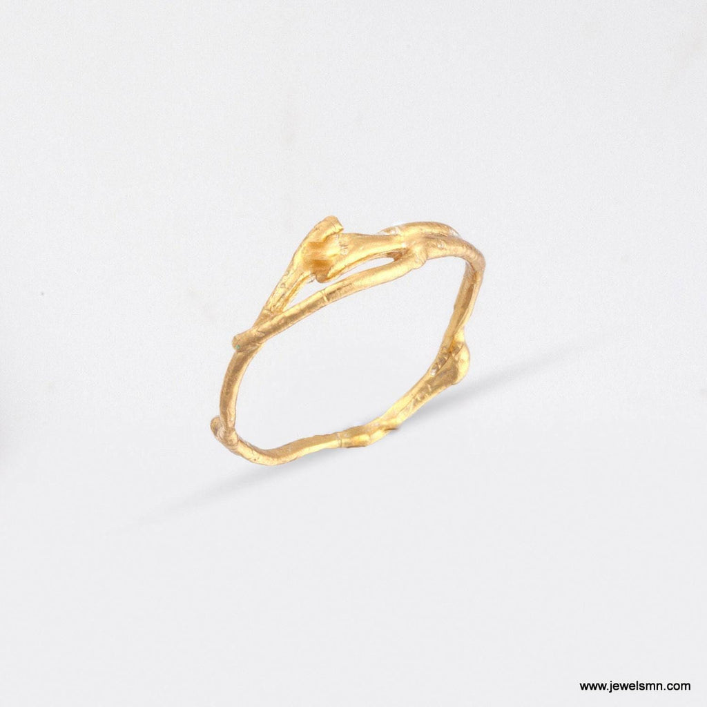 Real Jasmine Gold Ring, Handmade Minimalist Jewelry, Organic Forest Band, Nature's Gift for Fortune & Purity, Sterling Silver 925