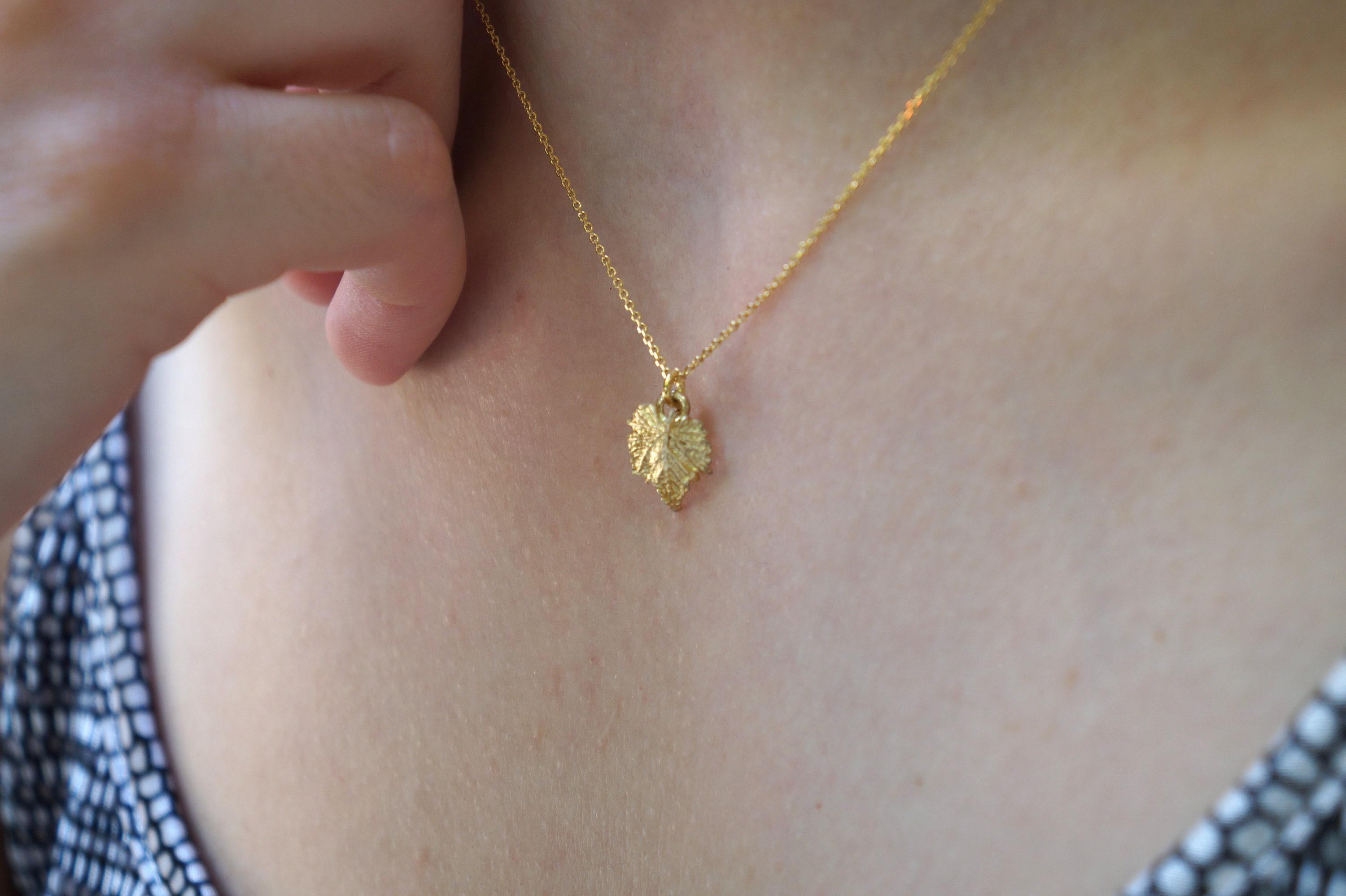 Real Vine Leaf Necklace, Handmade Minimalist Jewelry, Dainty Organic Pendant, Gift for Wealth & Health, Sterling Silver 925