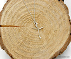 Real Jasmine Branch Cross Necklace, Handmade Minimalist Jewelry, Organic Twig Pendant, Gift for Faith & Protection, Sterling Silver 925