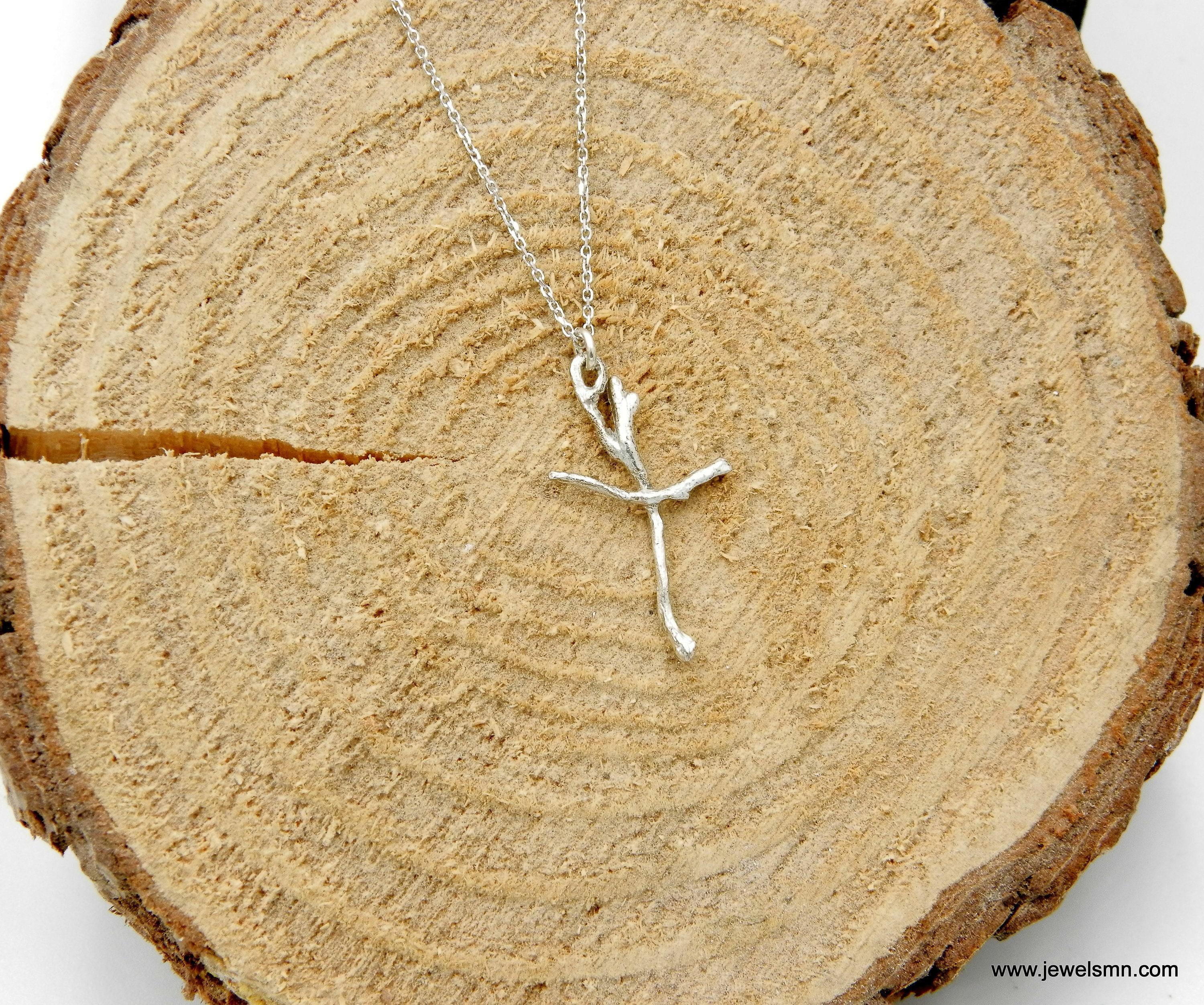 Real Jasmine Branch Cross Necklace, Handmade Minimalist Jewelry, Organic Twig Pendant, Gift for Faith & Protection, Sterling Silver 925
