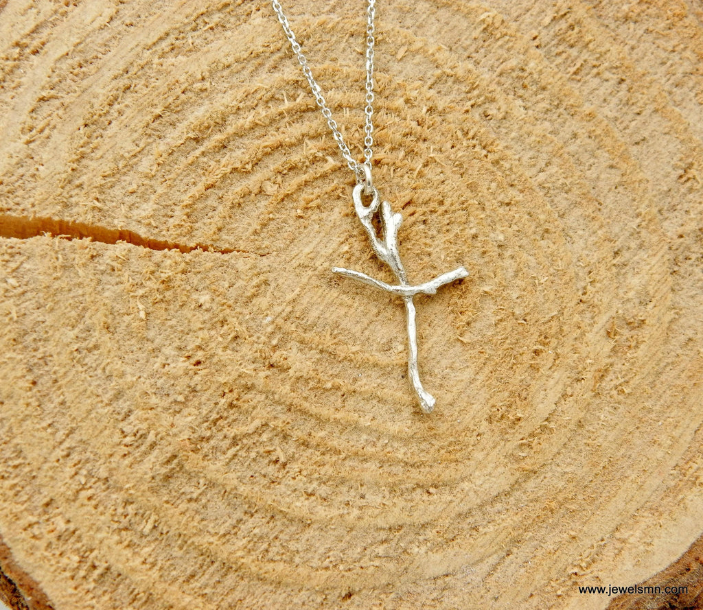 Real Jasmine Branch Cross Necklace, Handmade Minimalist Jewelry, Organic Twig Pendant, Gift for Faith & Protection, Sterling Silver 925