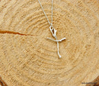 Real Jasmine Branch Cross Necklace, Handmade Minimalist Jewelry, Organic Twig Pendant, Gift for Faith & Protection, Sterling Silver 925