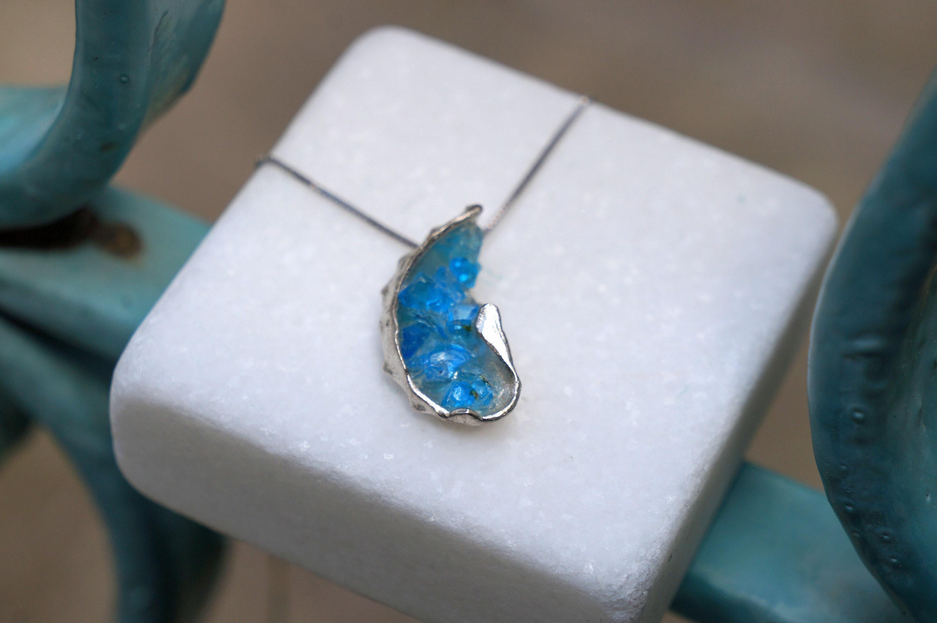 Gold Sea Shell Necklace with Blue Murano Glass, Gold-Plated Sterling Silver Jewelry, Gold Pendant, Gift for Her, Birthday Gift for Women