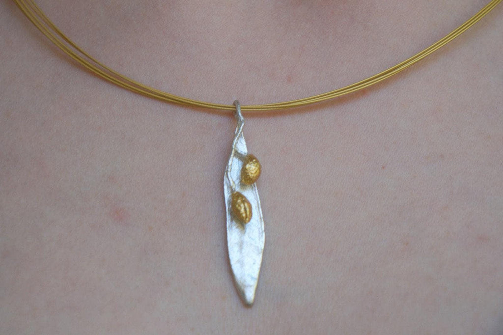 Real Olive Leaf Necklace, Handmade Minimalist Jewelry, Organic Tree Pendant Band, Gift for Health & Success, Gold and Sterling Silver 925