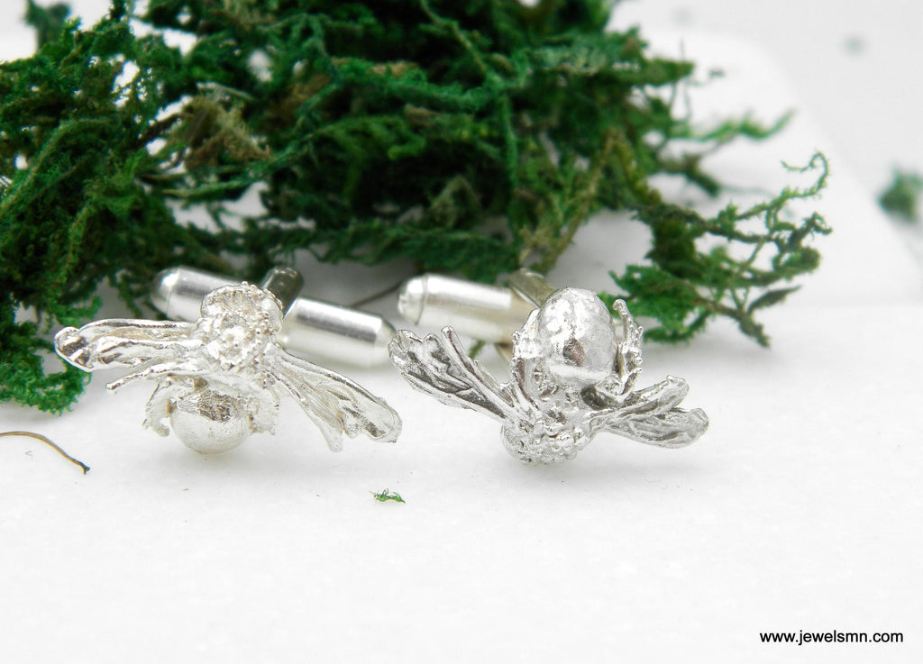Bee Cufflinks, Handmade Men's Accessories for Suit, Sterling Silver 925, Nature-Inspired Jewelry