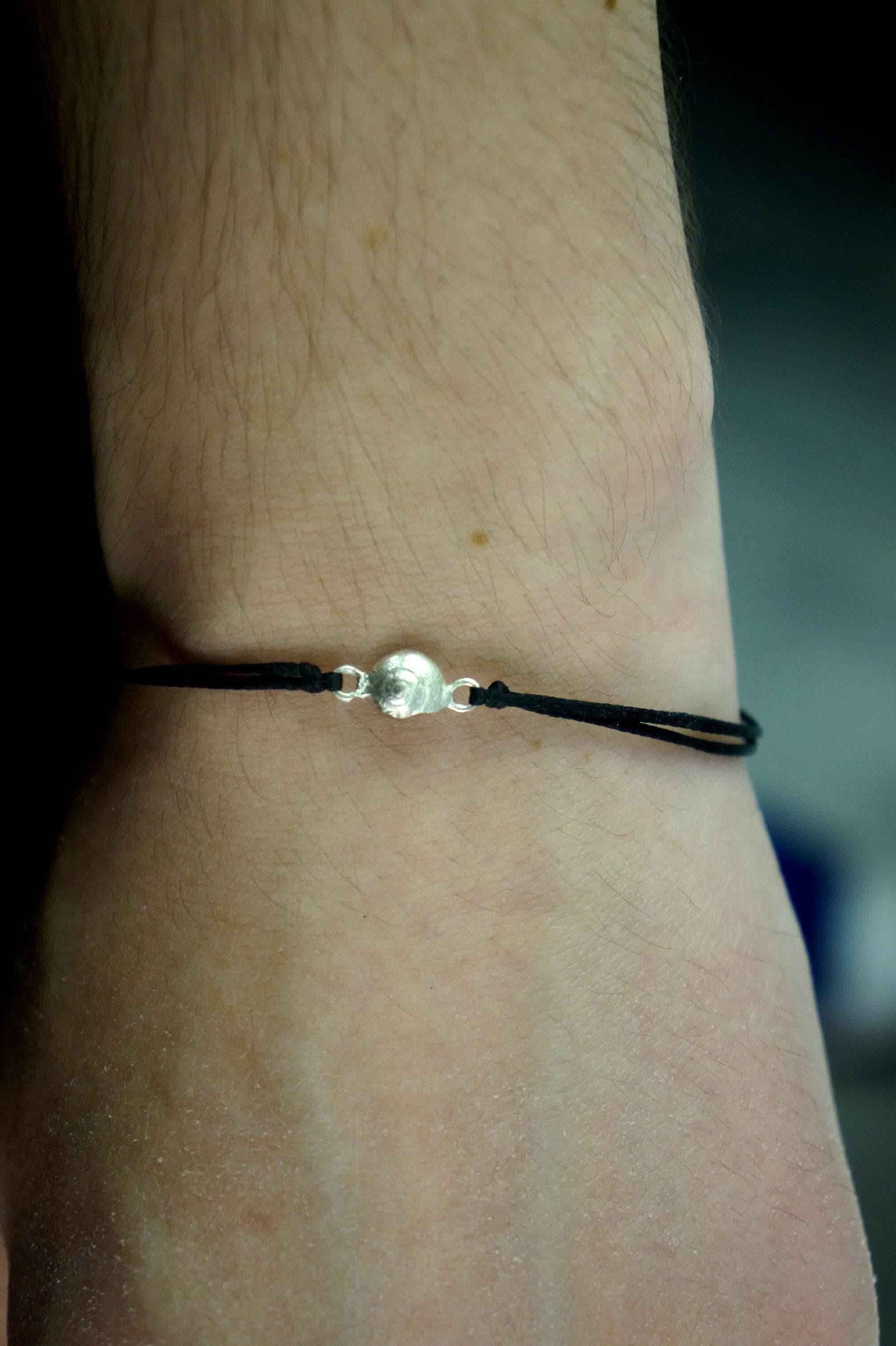Dainty Sea Shell Bracelet, Handmade Minimalist Jewelry, Botanical Cord Charm, Gift for Luck & Health, Eco Sustainable Sterling Silver 925