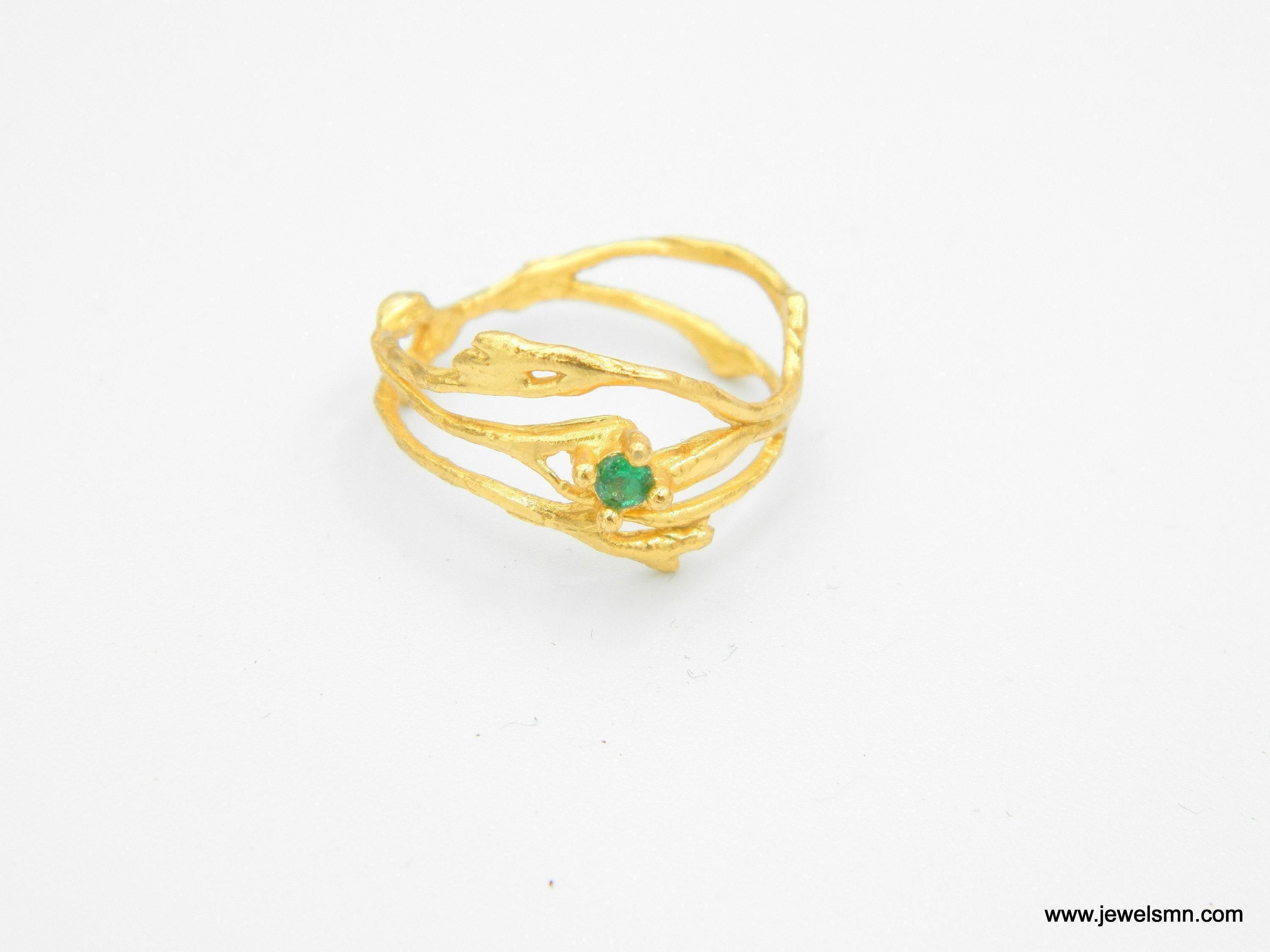 Real Jasmine Branch Ring with Zircon, Handmade Nature Jewelry, Organic Twig Band, Gift for Purity & Health, Sterling Silver 925