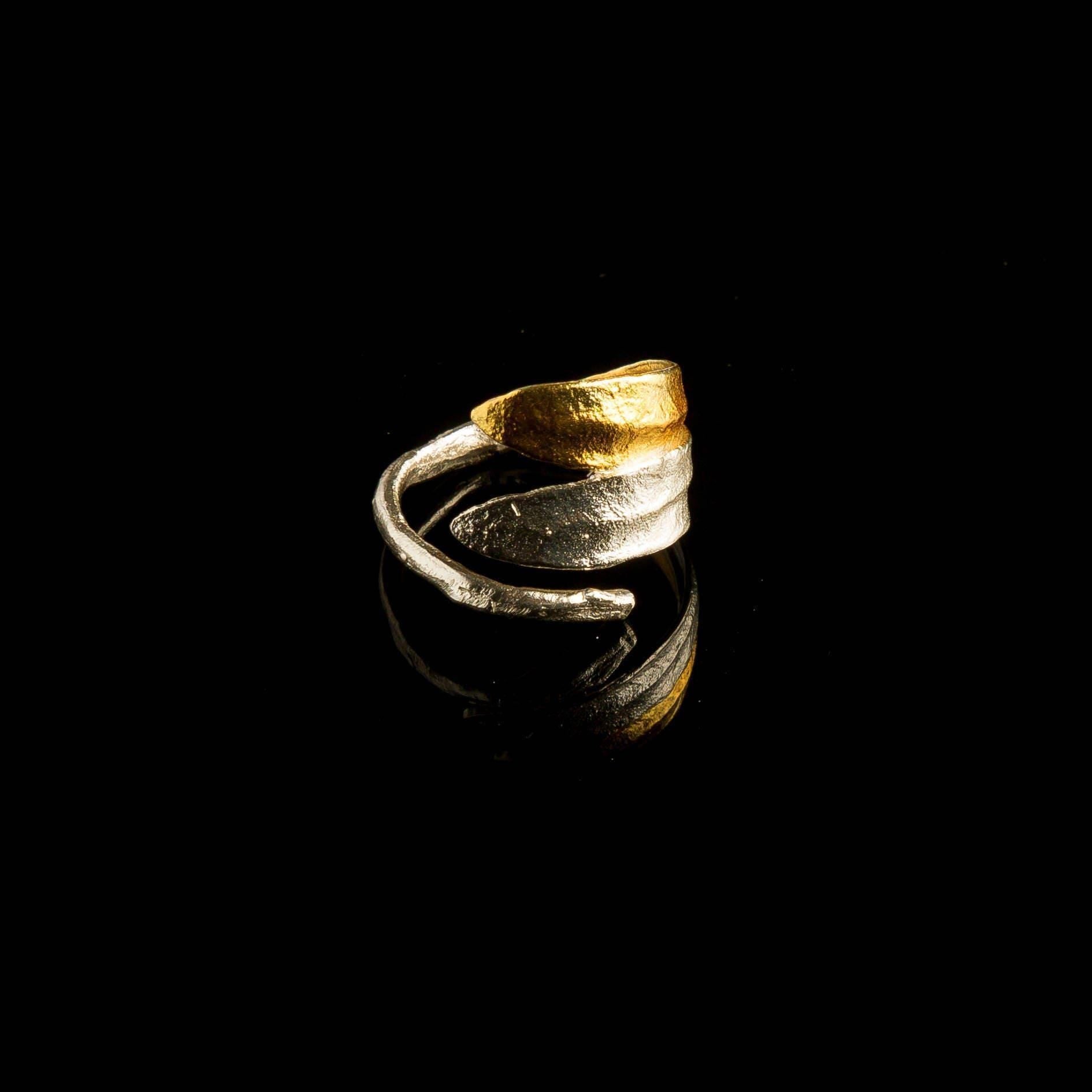 Real Olive Leaf Ring, Gold Plated Sterling Silver 925 Jewelry, Olive Branch Band, Handmade Minimalist Jewelry Gift, Birthday Gift for Women