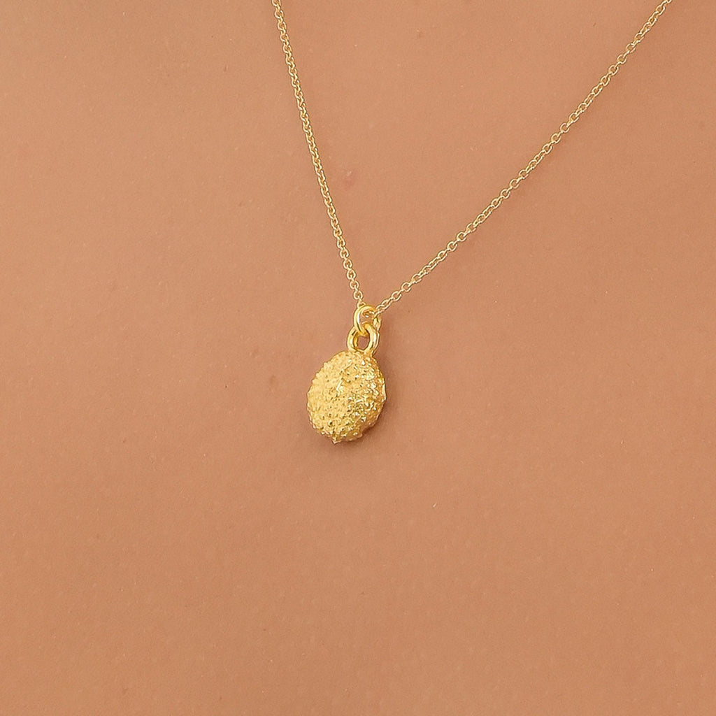 Tiny Urchin Gold Necklace, Handmade Minimalist Jewelry, Nature-Inspired Ocean Pendant, Gift for Renewal and Health, Sterling Silver 925