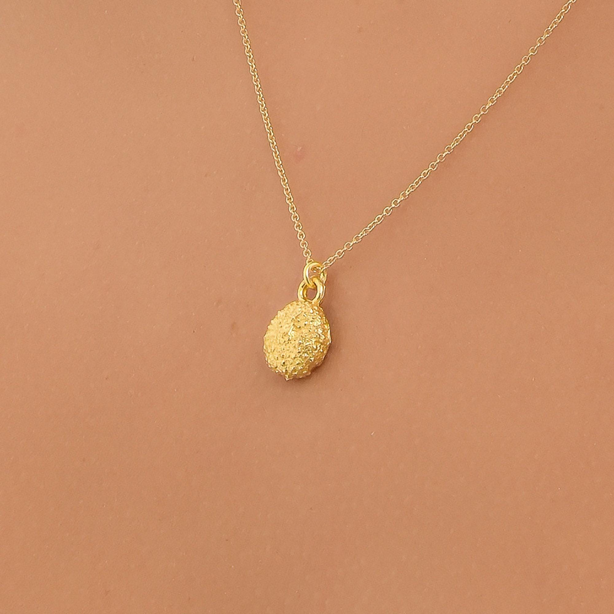 Tiny Urchin Gold Necklace, Handmade Minimalist Jewelry, Nature-Inspired Ocean Pendant, Gift for Renewal and Health, Sterling Silver 925