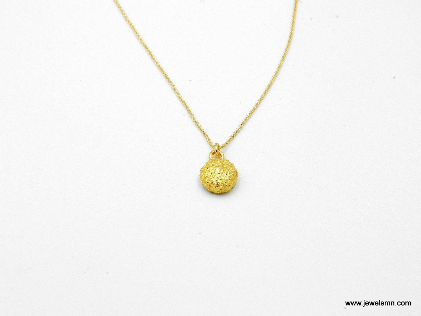 Tiny Urchin Gold Necklace, Handmade Minimalist Jewelry, Nature-Inspired Ocean Pendant, Gift for Renewal and Health, Sterling Silver 925