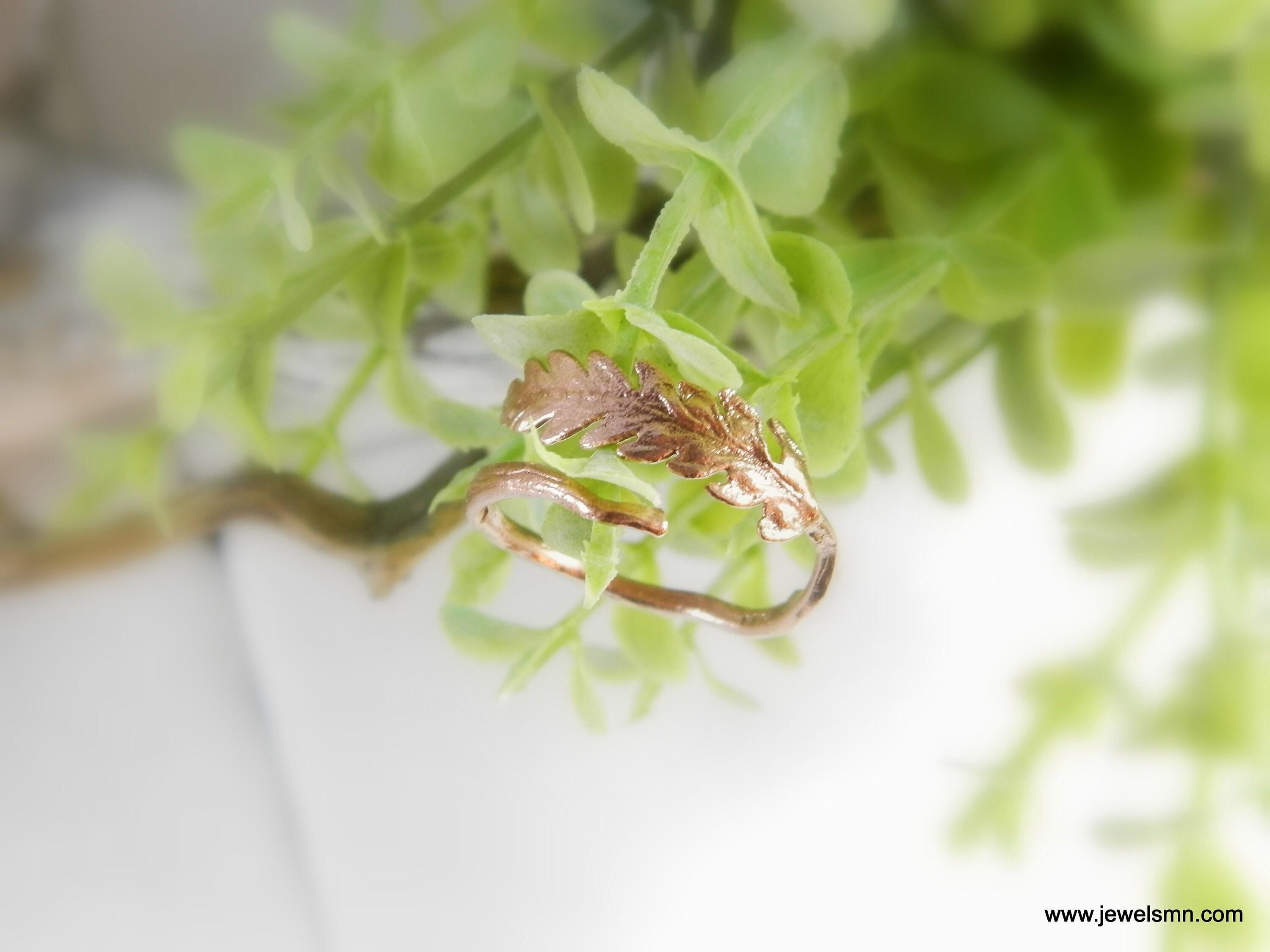 Real Fern Gold Ring, Handmade Minimalist Jewelry, Organic Forest Band, Nature's Gift for Health & Protection, Sterling Silver 925