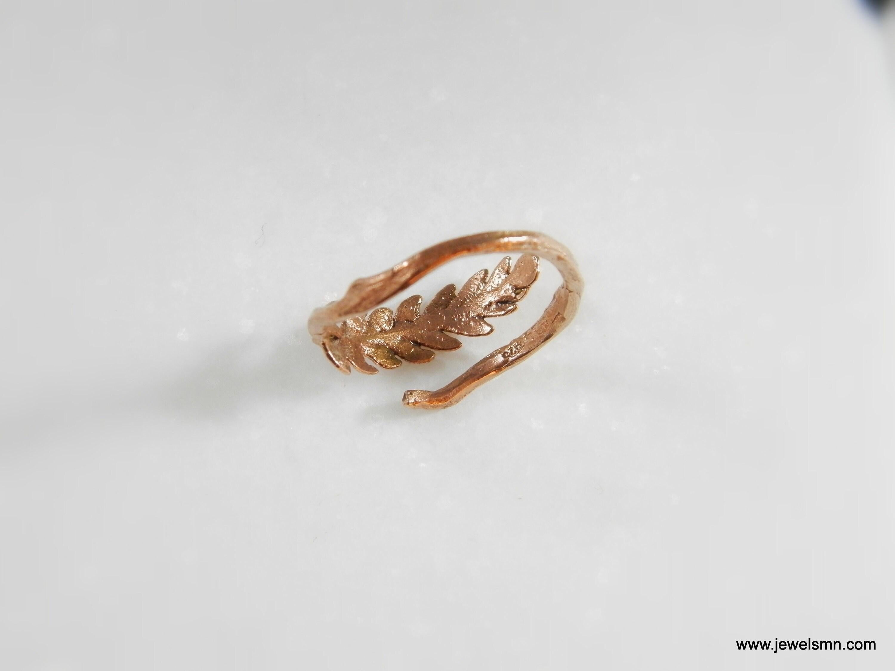 Real Fern Gold Ring, Handmade Minimalist Jewelry, Organic Forest Band, Nature's Gift for Health & Protection, Sterling Silver 925