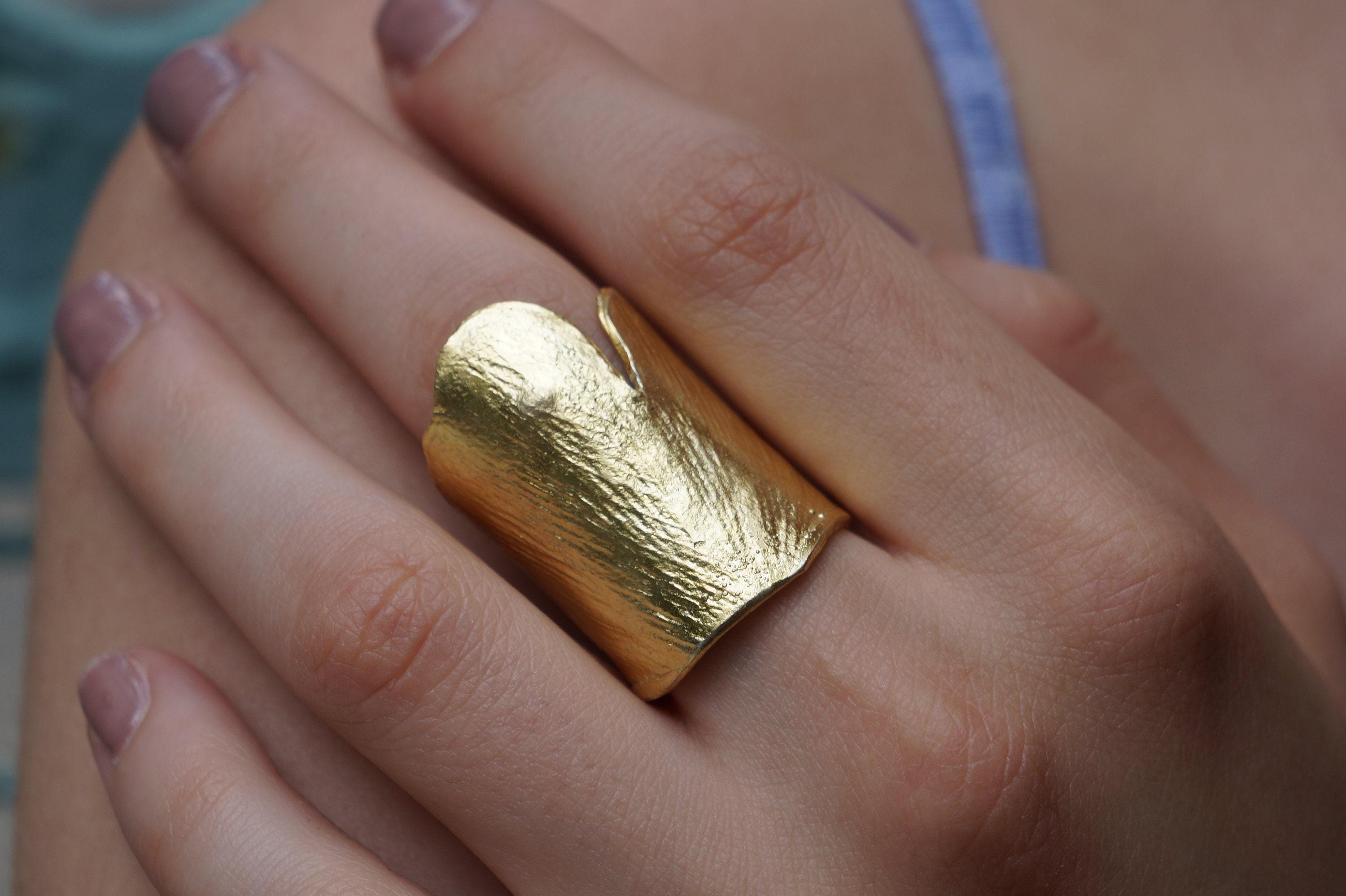 Gold Ginkgo Biloba Leaf Ring, Handmade Statement Jewelry, Organic Nature Band, Boho Gift for Luck & Health, Sterling Silver 925