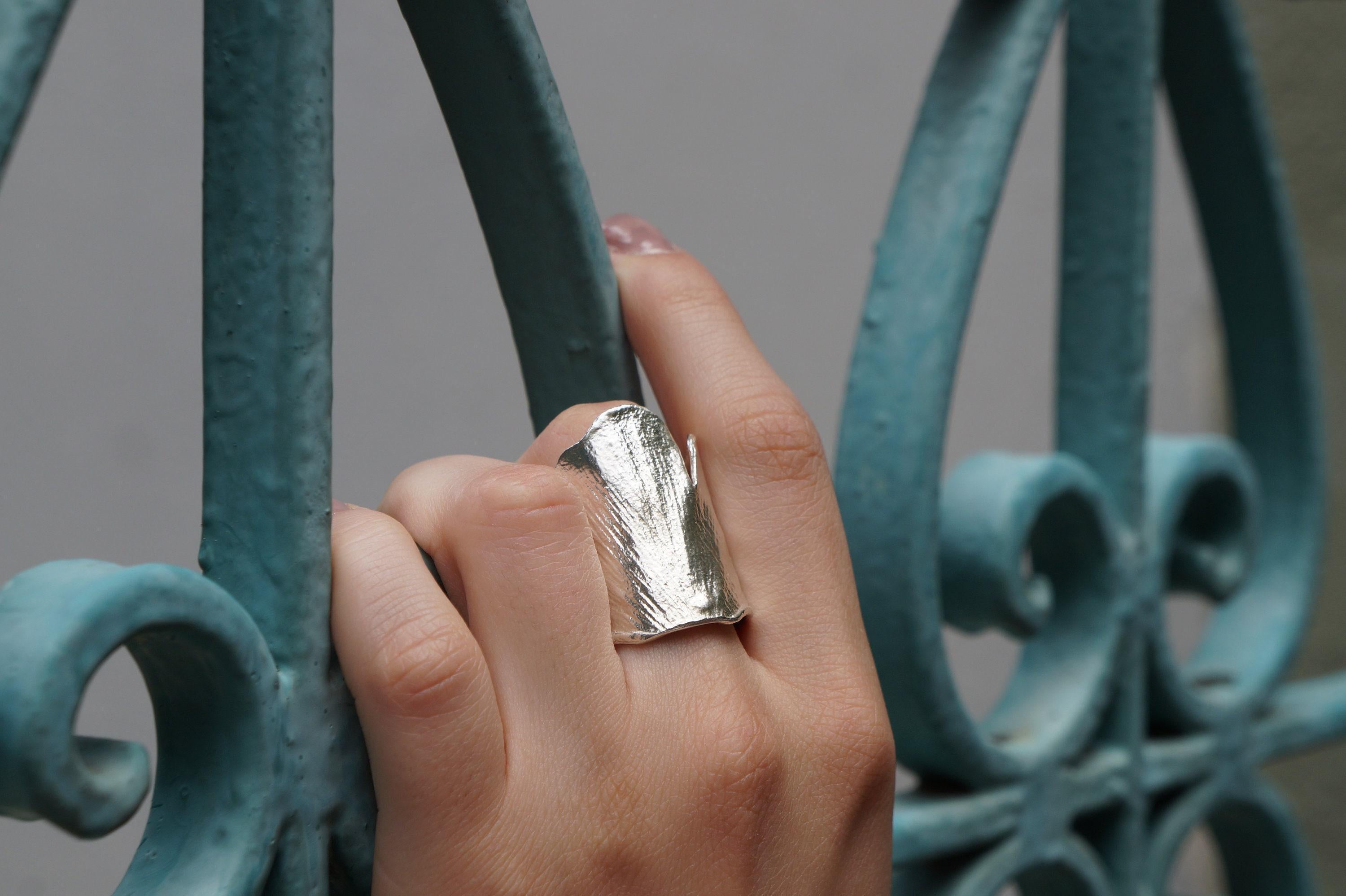 Gold Ginkgo Biloba Leaf Ring, Handmade Statement Jewelry, Organic Nature Band, Boho Gift for Luck & Health, Sterling Silver 925