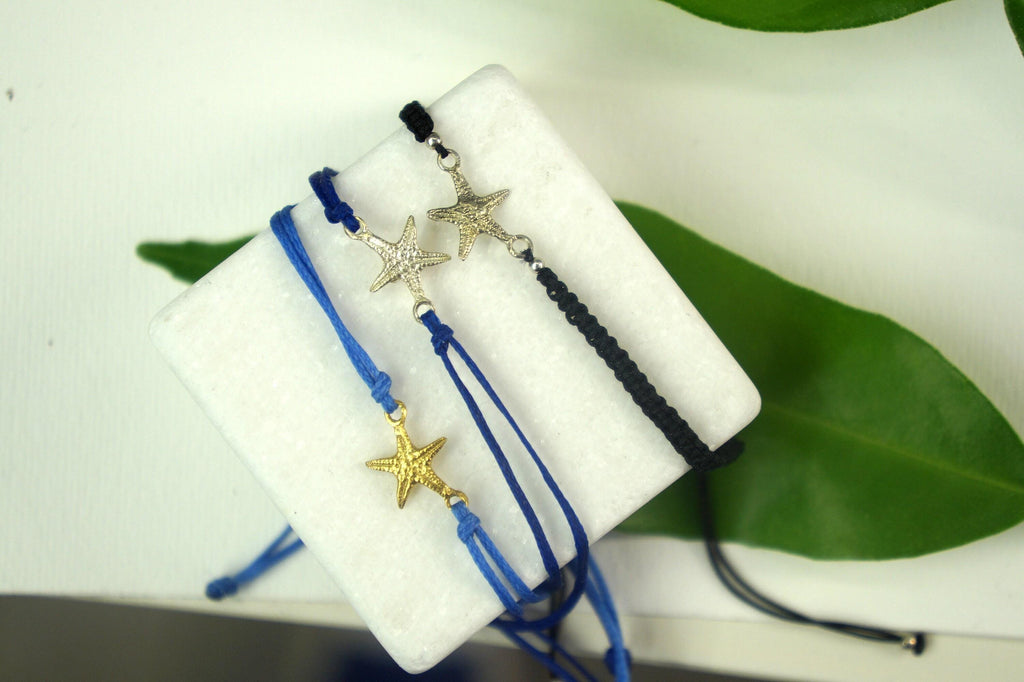 Sterling Silver 14K Goldplatedplated Real starfish cord bracelet. Adjustable Real sea starfish Dainty bracelet Valentines day gift.