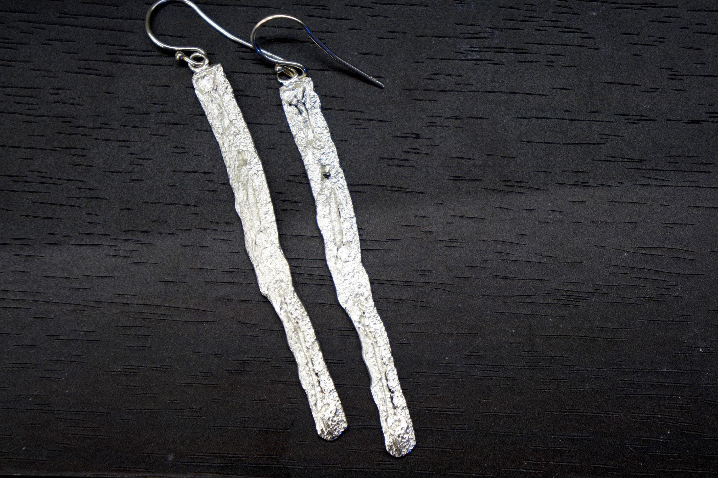 Real Tree Bark Silver Earrings, Handmade Statement Jewelry, Organic Forest Dangles, Gift for Energy, Gold or Sterling Silver 925