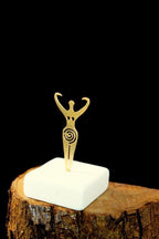 Fertility Goddess Statue: Gold Bronze and White Marble Sculpture