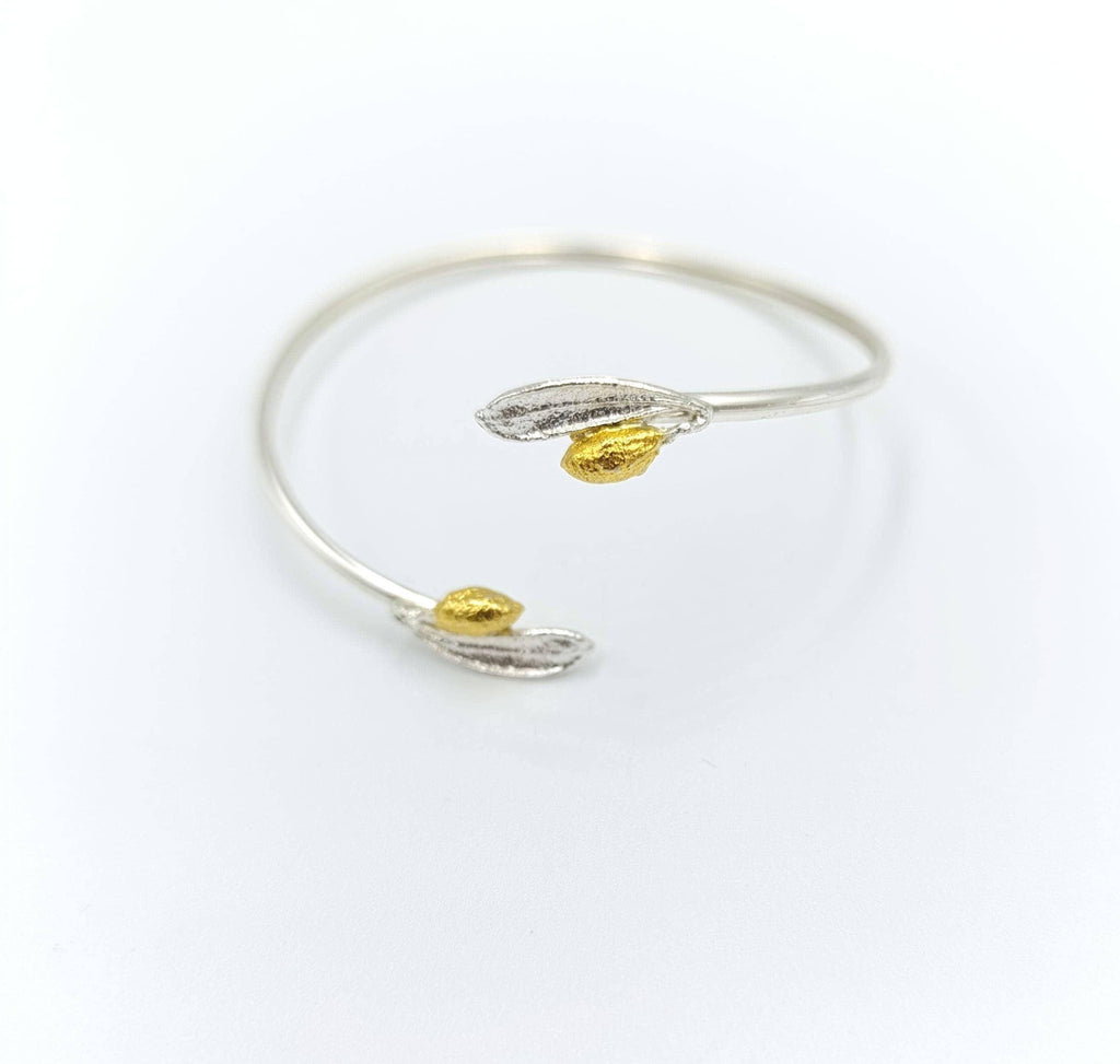 Minimal Unique Olive Bracelet for Women. Recycled Sterling Silver 925 Jewelry by Real plants-Mother Nature Jewellery
