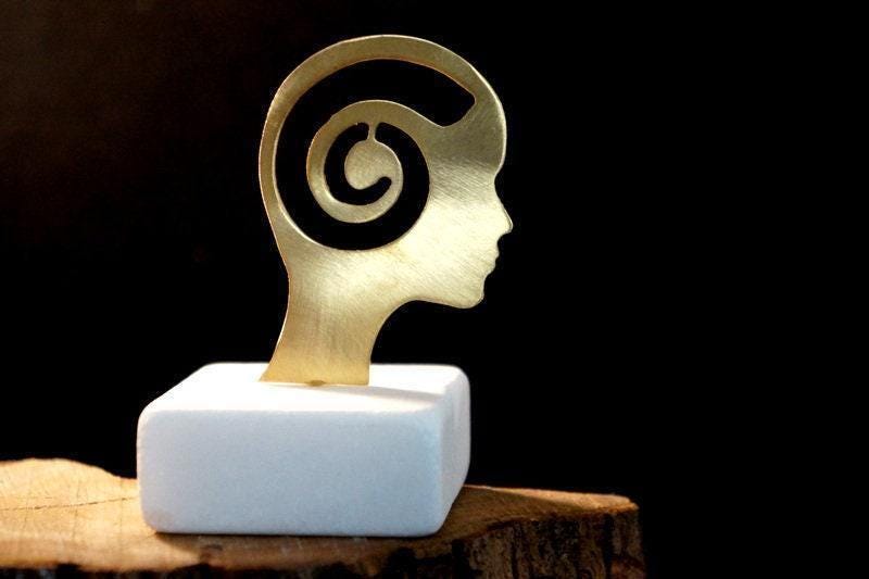 Spiral Meditation Statue - White Marble with Gold Bronze Detail