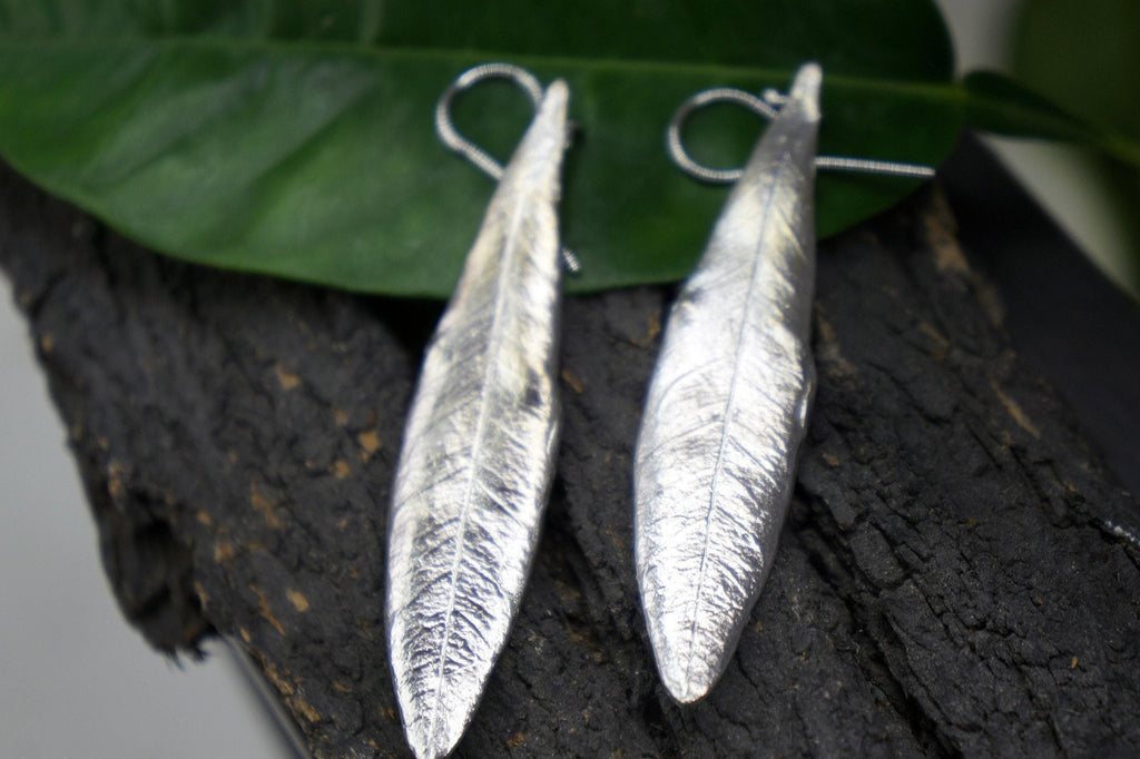 Real Olive Leaf Gold Earrings, Handmade Nature Jewelry, Organic Tree Dangles, Gift for Health & Longevity, Gold or Sterling Silver 925
