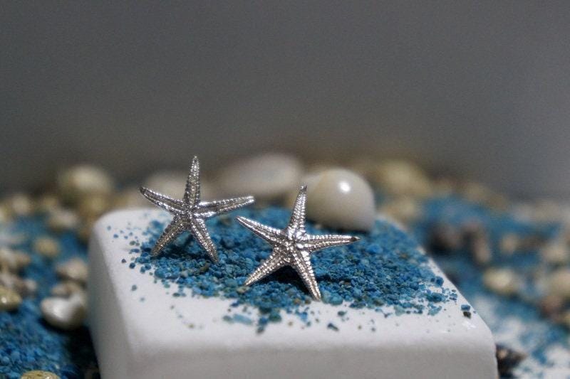 Real Star Fish Earrings, Handmade Minimalist Jewelry, Gold Beach Drops, Gift for Luck & Regeneration, Eco Sustainable Sterling Silver 925
