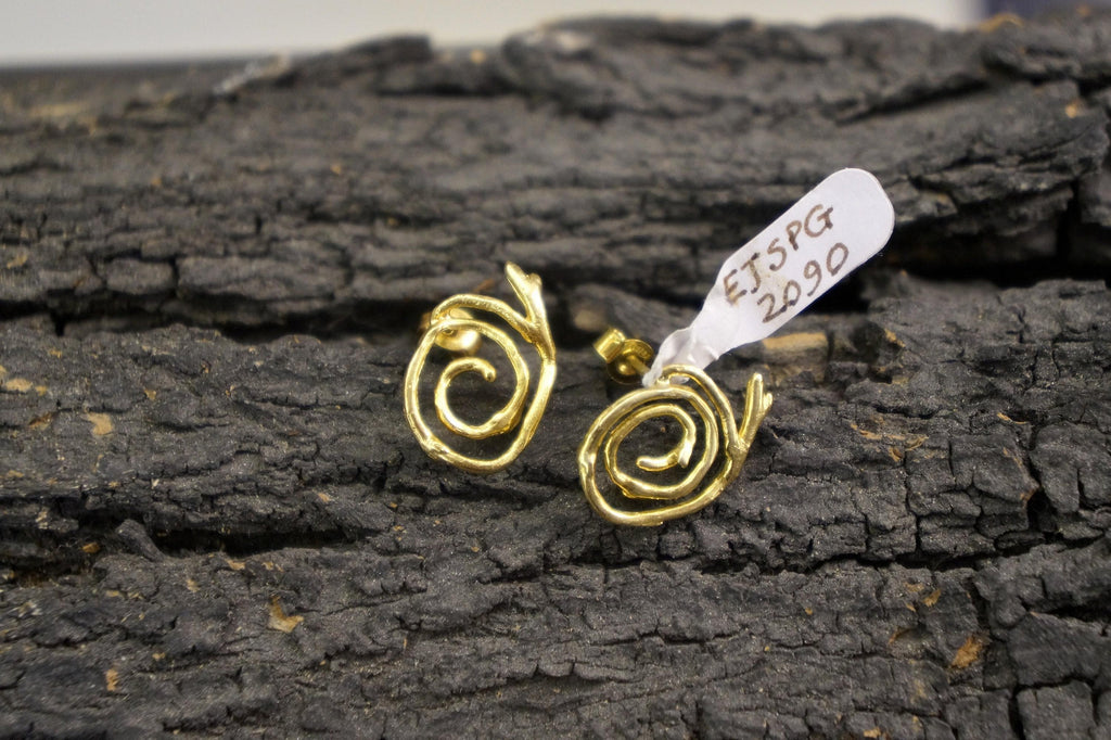 Women gift jewelry,Spiral Stud Earrings, Jasmine Twig in sterling silver 925 or 14k Gold Plated.Spiral symbol of life's unfolding journey.
