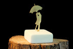 Gold Sculpture of Couple on Marble, Lovers Under Umbrella Statue, Modern Romantic Art, Bronze Figurine