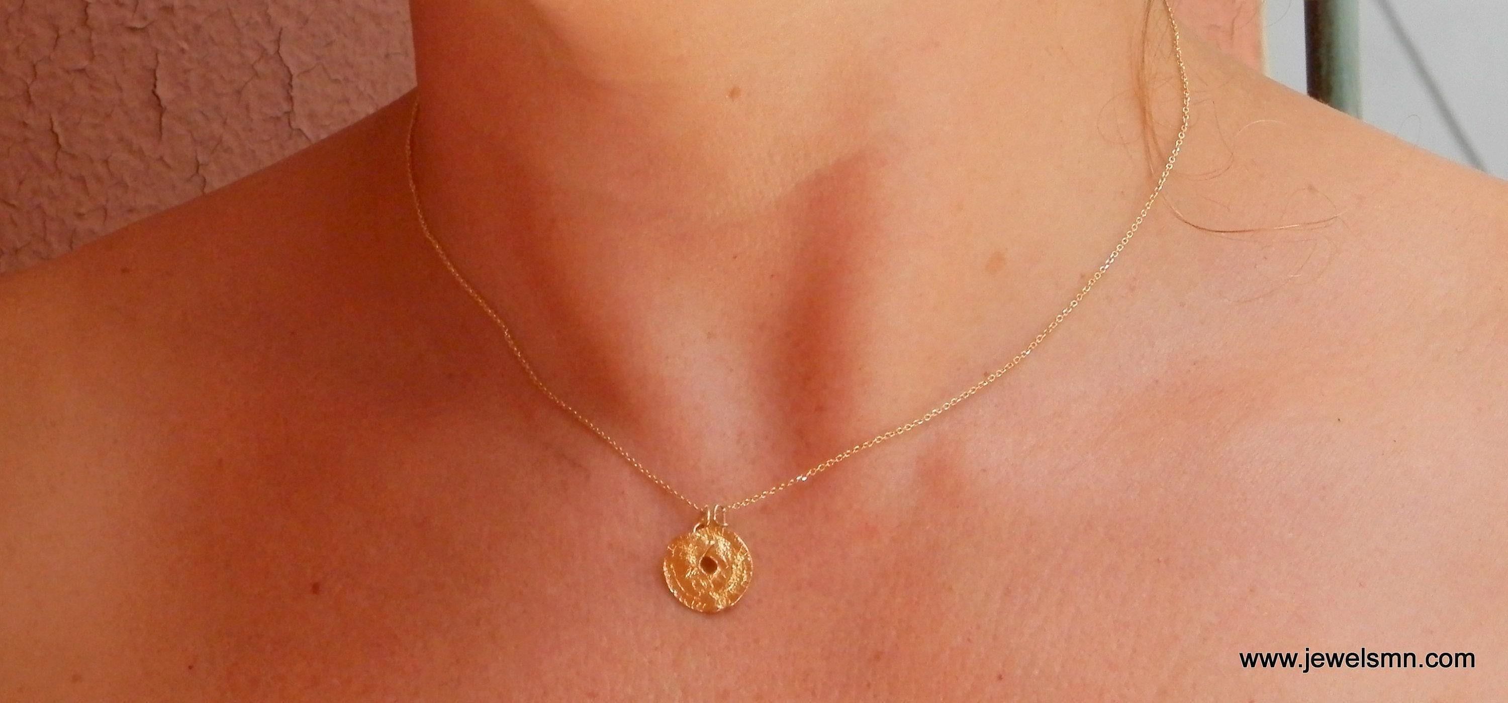 Gold Floral Necklace, Handmade Minimalist Jewelry, Organic Nature Pendant, Gift for Health & Protection, Eco Sustainable Sterling Silver 925