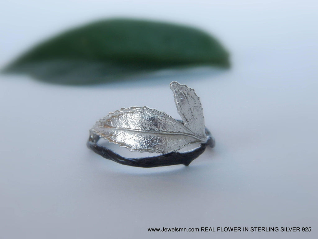 Real Rose Leaf Silver Ring, Handmade Nature Jewelry, Organic Forest Band, Gift for Passion & Health, Eco Sustainable Sterling Silver 925