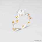 Zircon Gemstone Ring, made of Mimosa-Acacia sprout with buds. Recycled sterling silver and goldplate. It symbolises femininity and womanhood