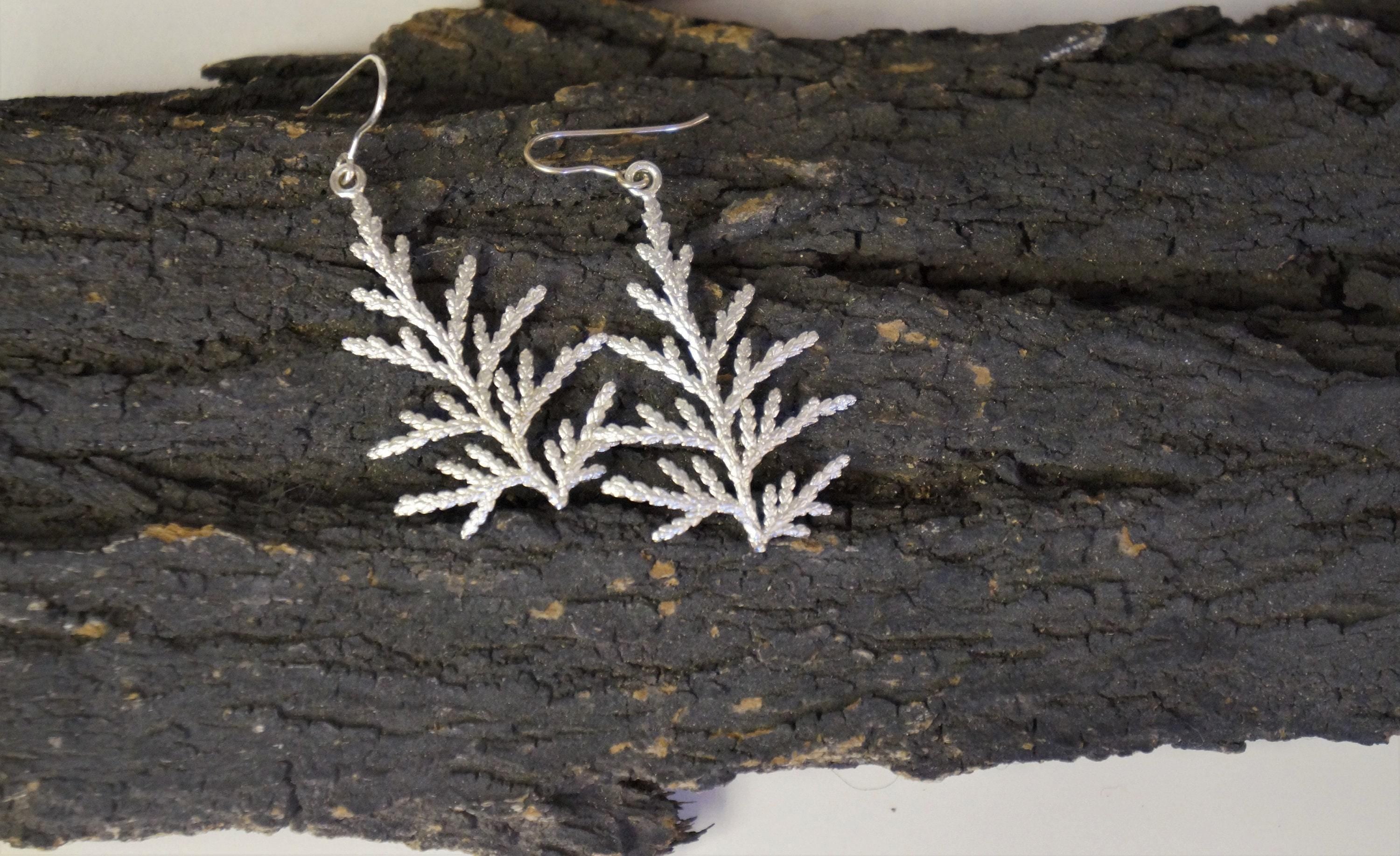 Real Juniper Leaf Earrings, Handmade Nature Jewelry, Organic Forest Dangles, Gift for Health & Resilience, Sterling Silver 925