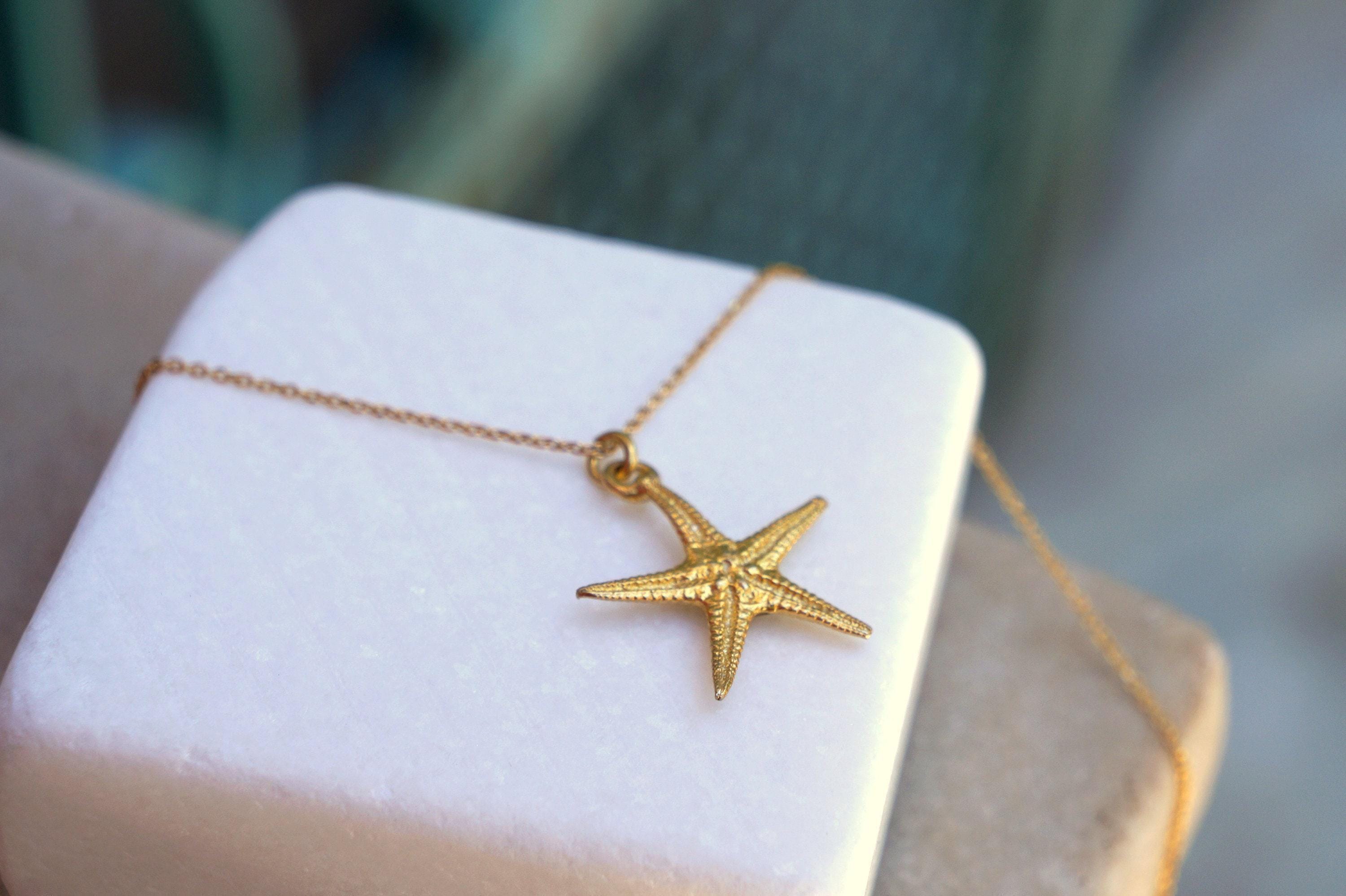 Real Starfish Pendant with Chain, 14K Gold Plated Sterling Silver 925 Necklace, Handmade Minimalist Jewelry Gift, Birthday Gift for Women