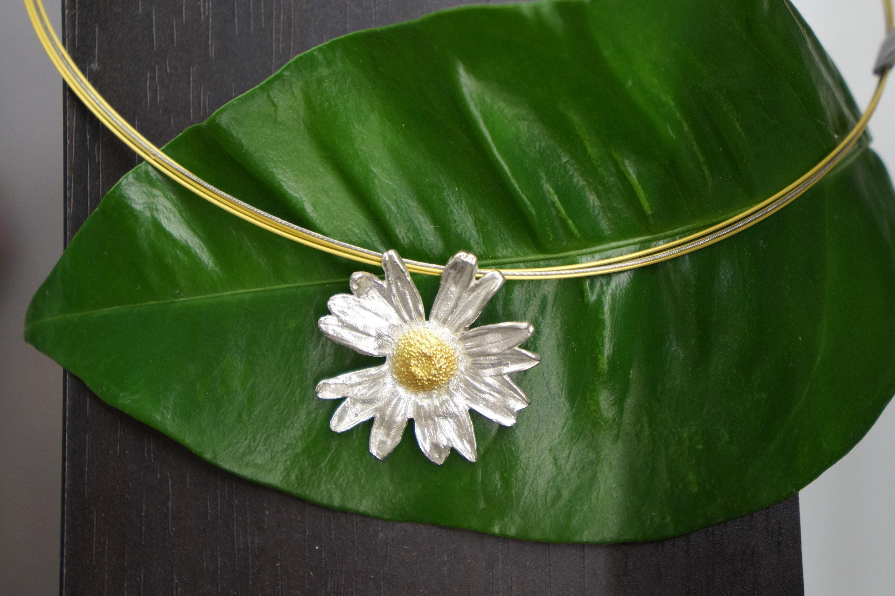 Real Daisy Flower Pendant, Sterling Silver 925 Necklace, Handmade Natural Jewelry Gift, Birthday Gift for Women, Boho Fashion