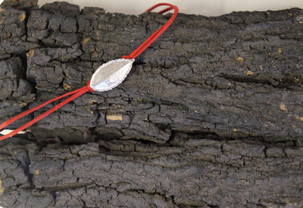 Rose Leaf Bracelet, Sterling Silver, wax cord bracelet.