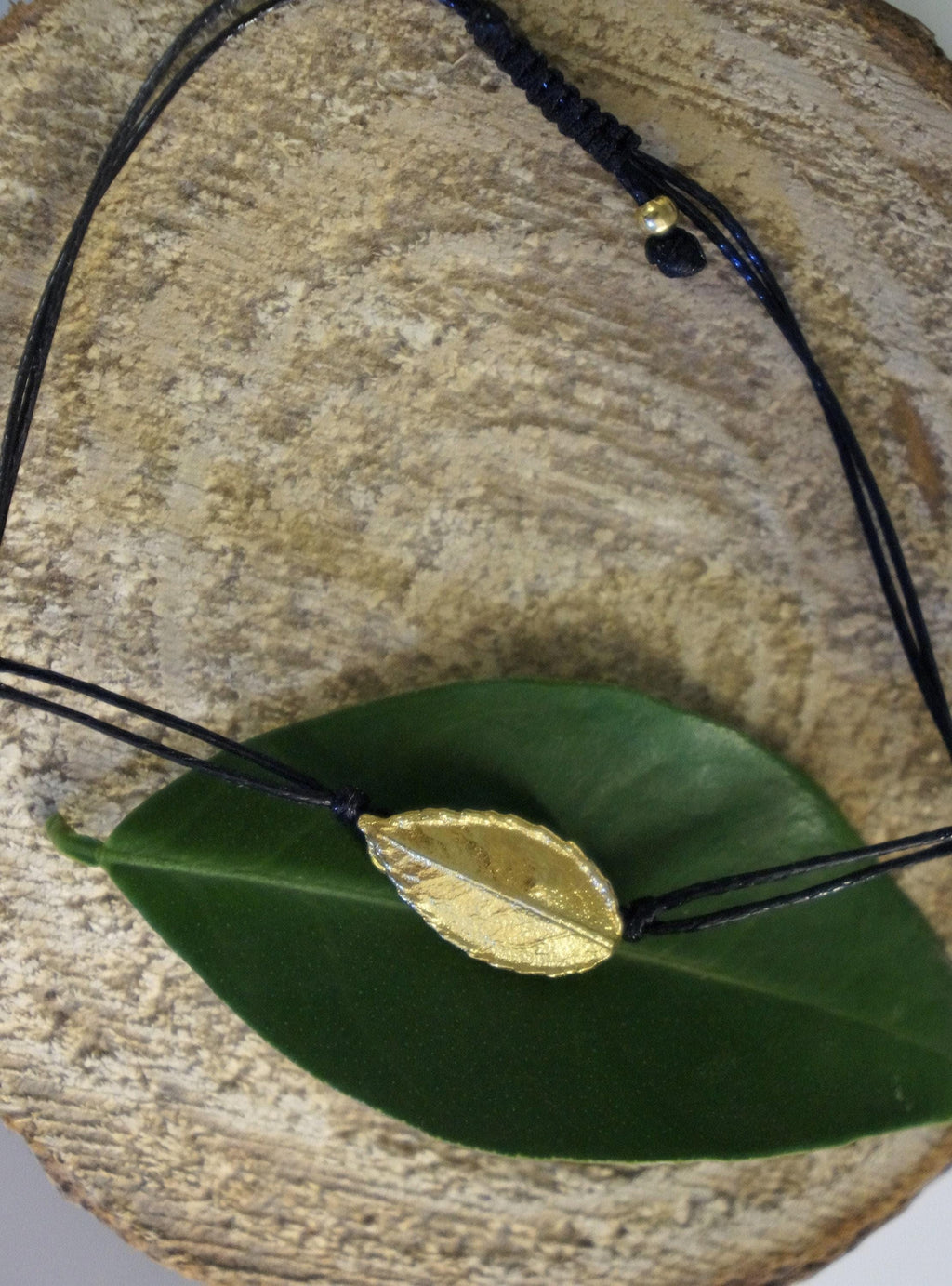 Rose Leaf Bracelet, Sterling Silver, wax cord bracelet.